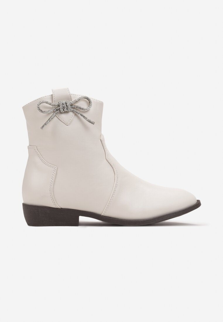 Botine Albe cu fundiță cu zirconii Schmisa