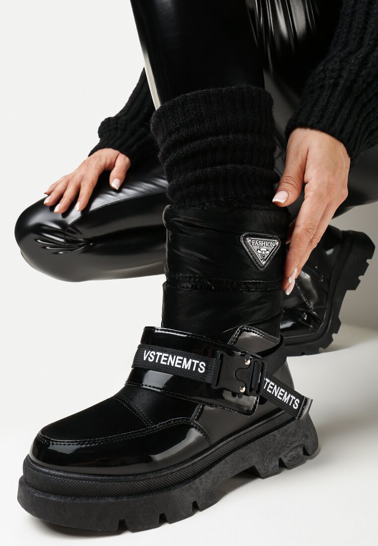 Cizme de zăpadă Negre Lăcuite cu Benzi Decorative Eraclio