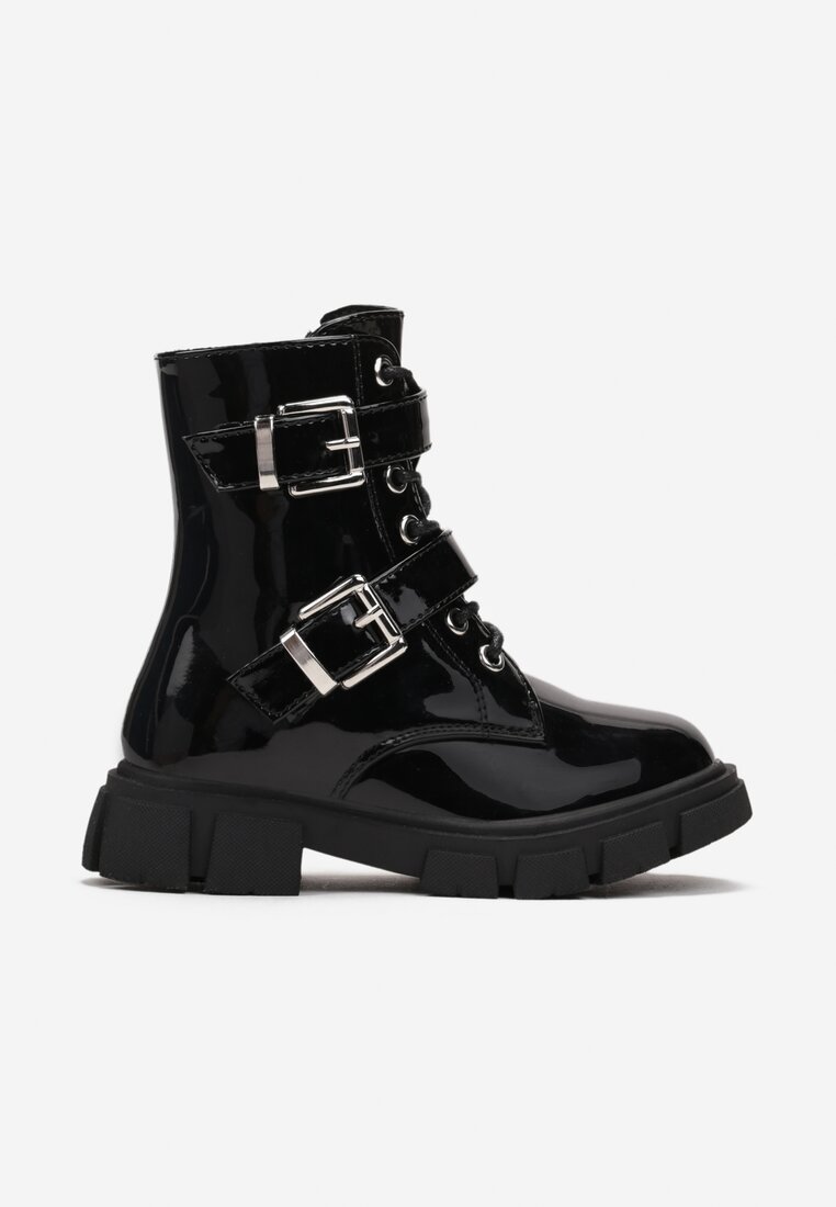 Ghete Worker Negre Decorate cu Curele Late cu Catarame Malitee