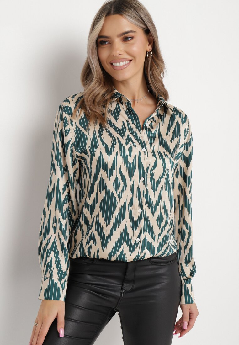 Cămașă Verde închis cu guler cu dungi abstracte Caietana