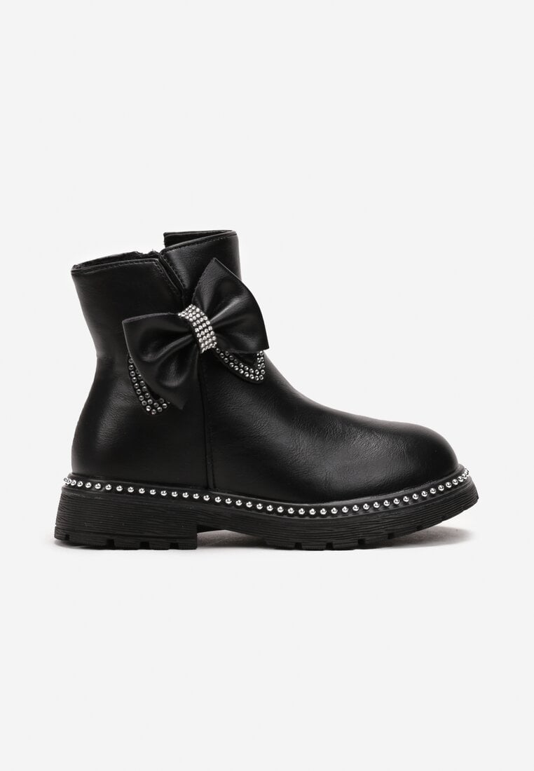Botine Ghete Negre cu Fundiță cu Zirconii Fazila