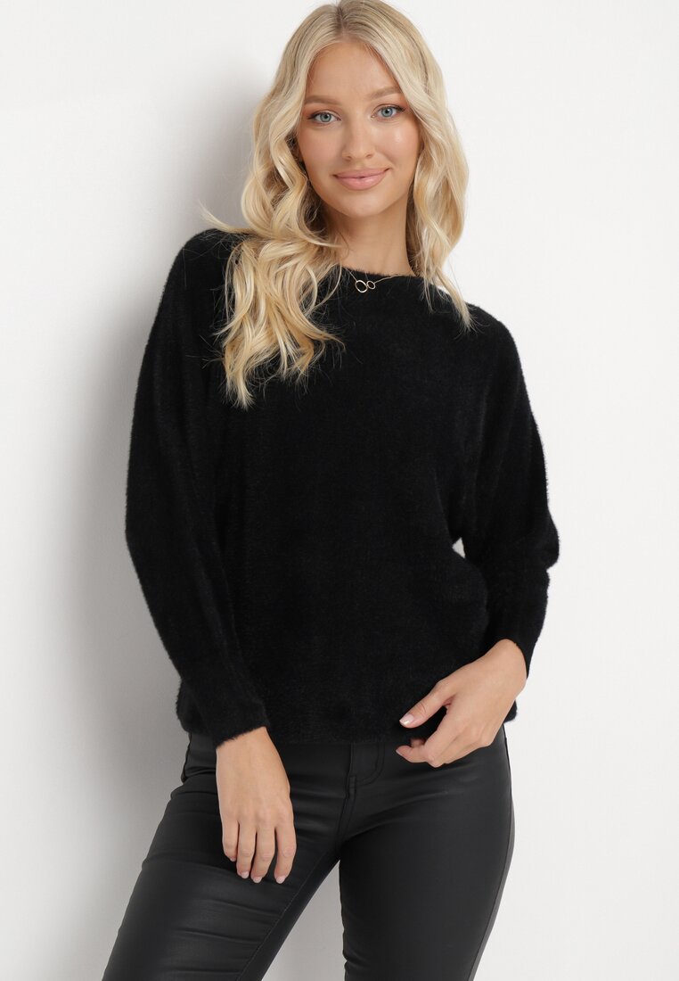 Pulover Negru cu Mâneci Largi Stil Liliac Mevinla