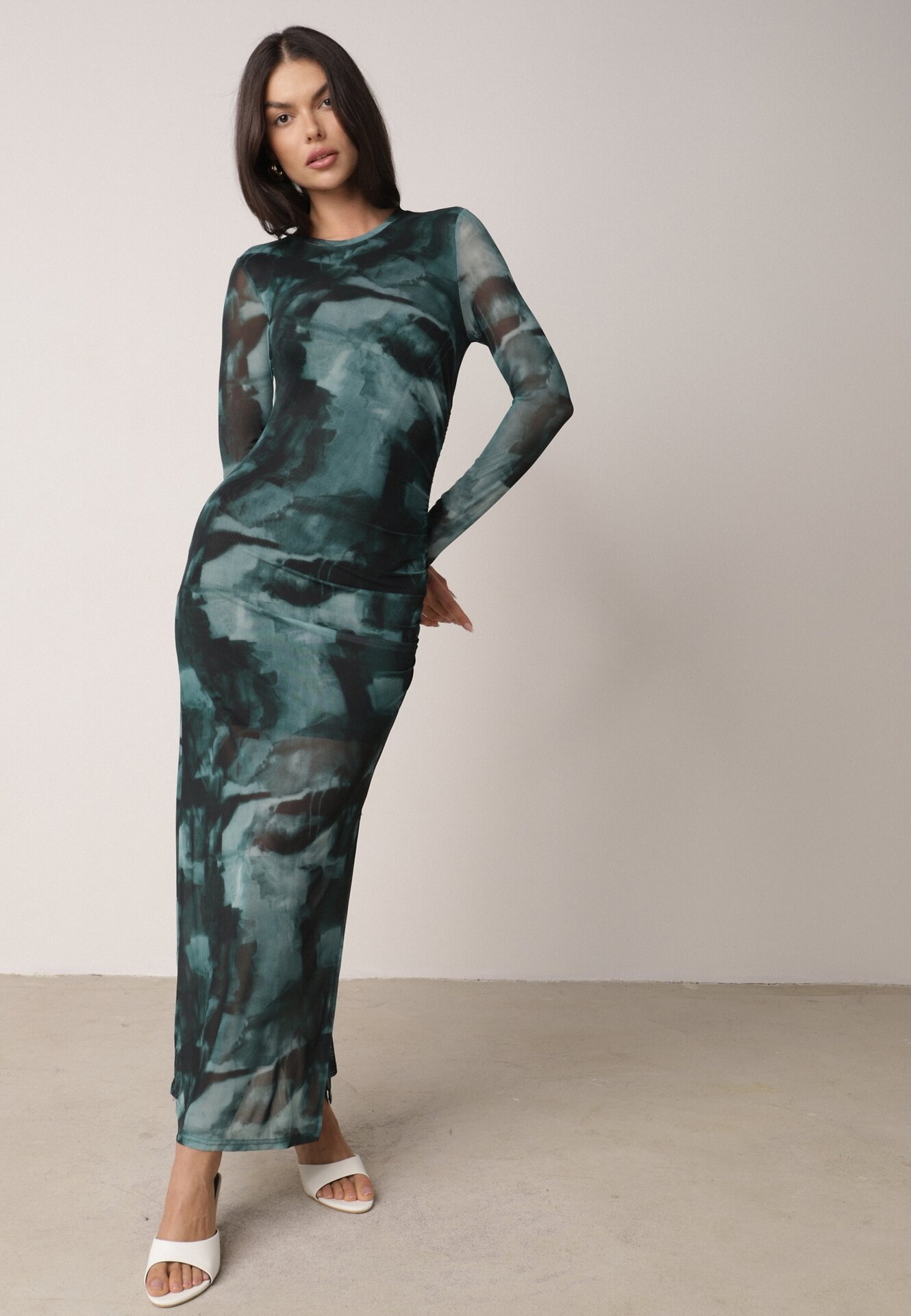 Rochie Verde din Plasa Maxi cu Drapaj și Despicătură Valpuri