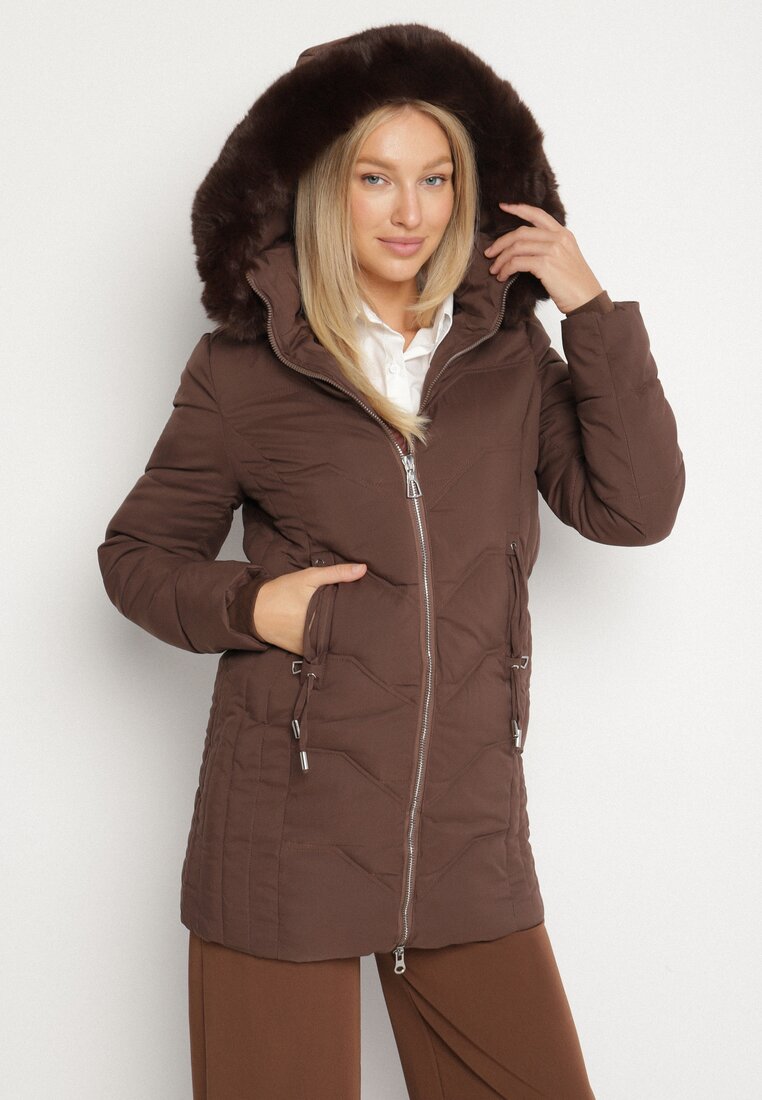 Jachetă Palton Maro cu Matlasare și Glugă cu Blană Navimesa