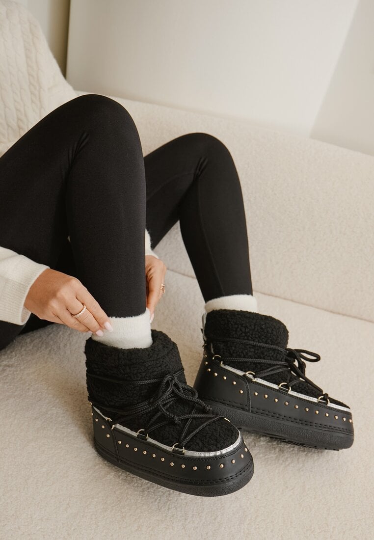 Cizme de zăpadă negre Ornamentate cu blană și ținte Abrinca