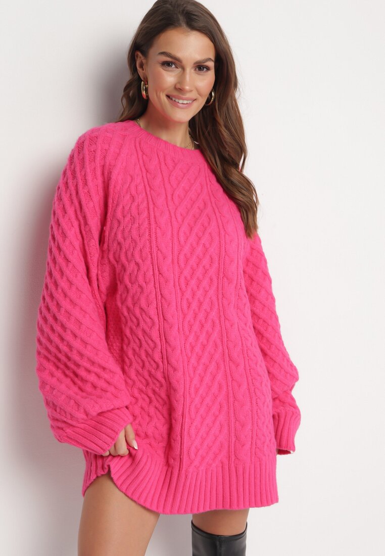 Pulover Fucsia cu croială alungită și un tricot modern Ahexa