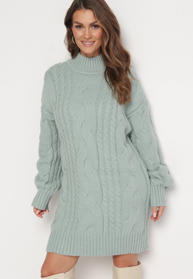 Pulover Lejer Verde deschis cu model torsadă Sentlia