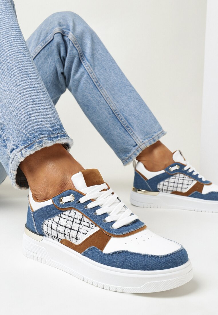 Adidași Bleumarin pe platformă joasă cu inserție din tweed Niman