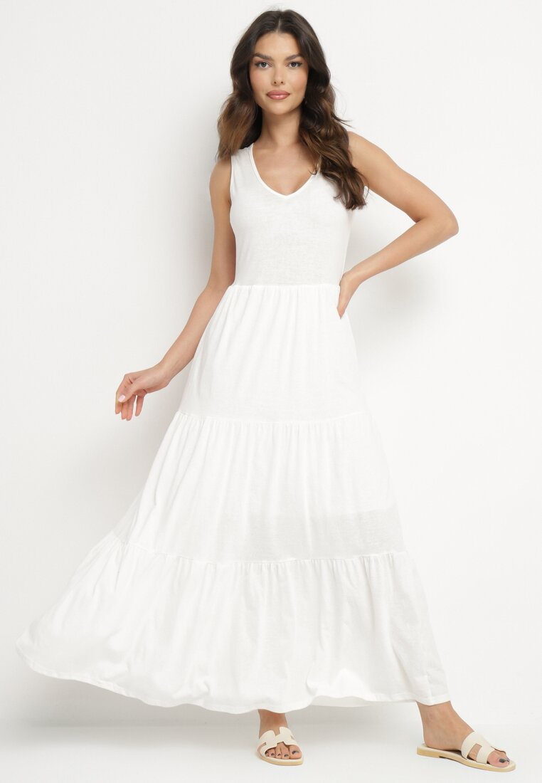 Rochie albă din bumbac Maxi fără mâneci Lorenis