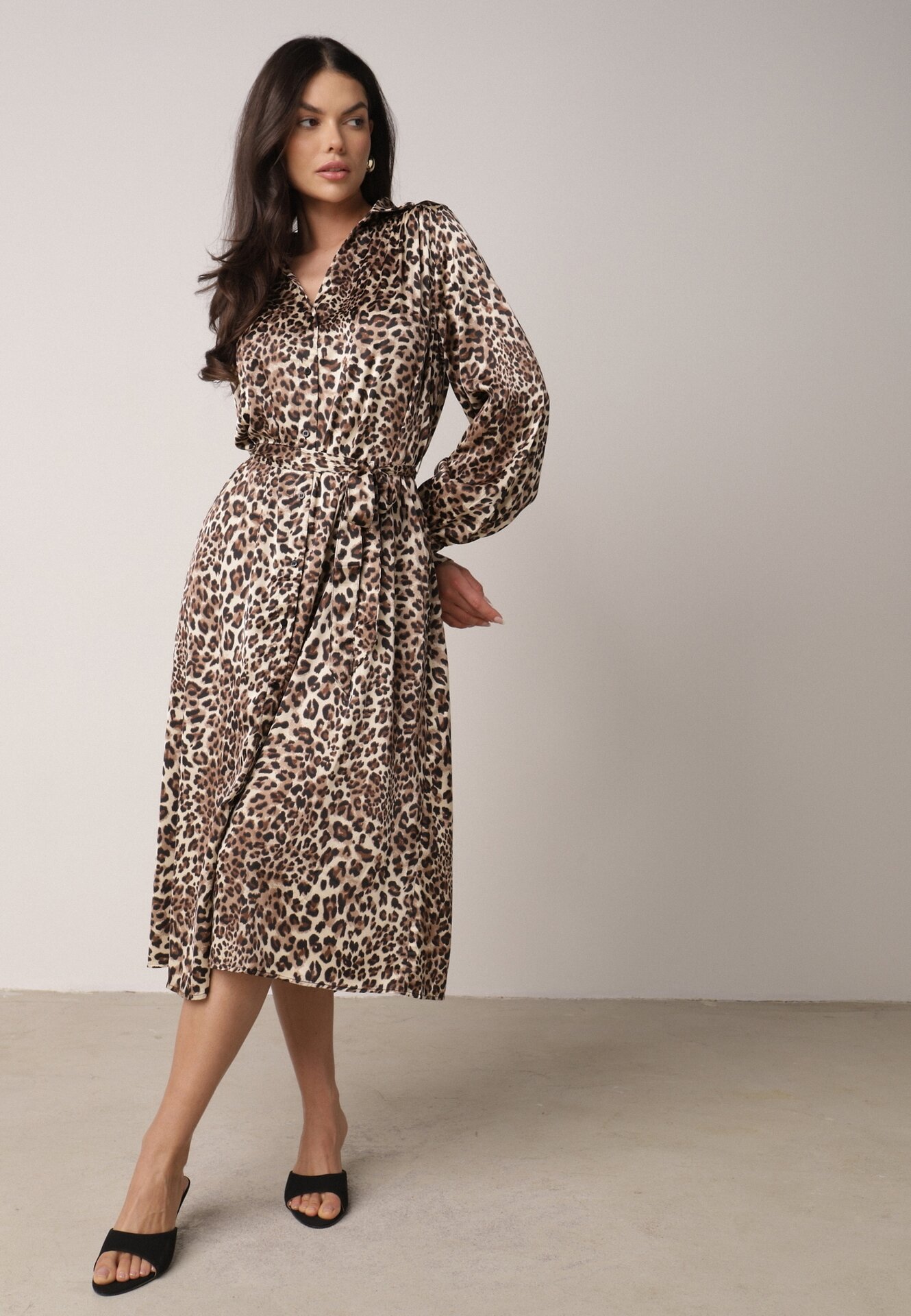 Rochie Tip cămașă Midi Maro cu imprimeu leopard Chaitra