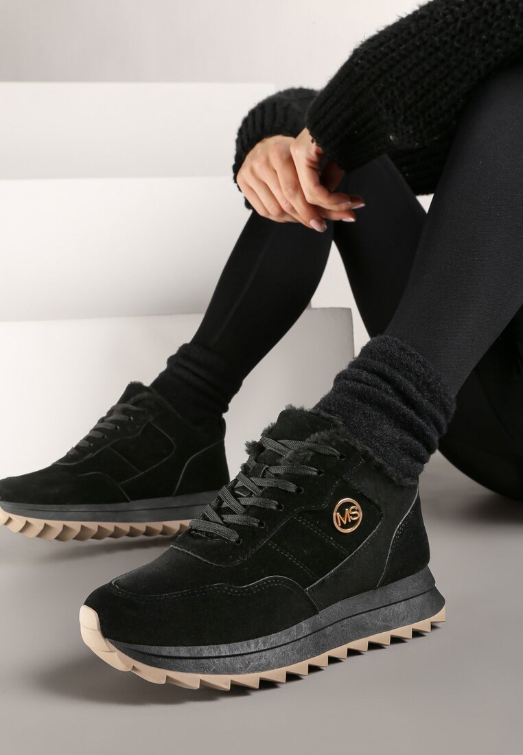 Adidași Negri pe Platformă cu Blană Egiapia