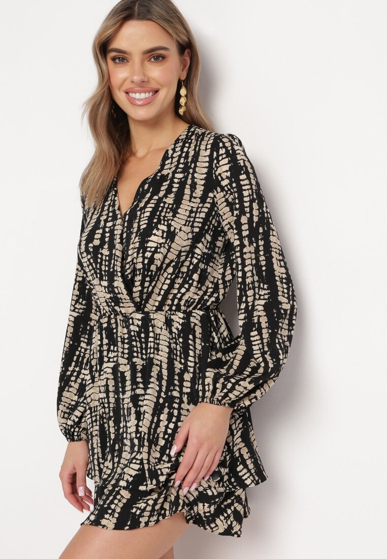 Rochie neagră tip plic Mini Print imitație piele de șarpe Sandilla
