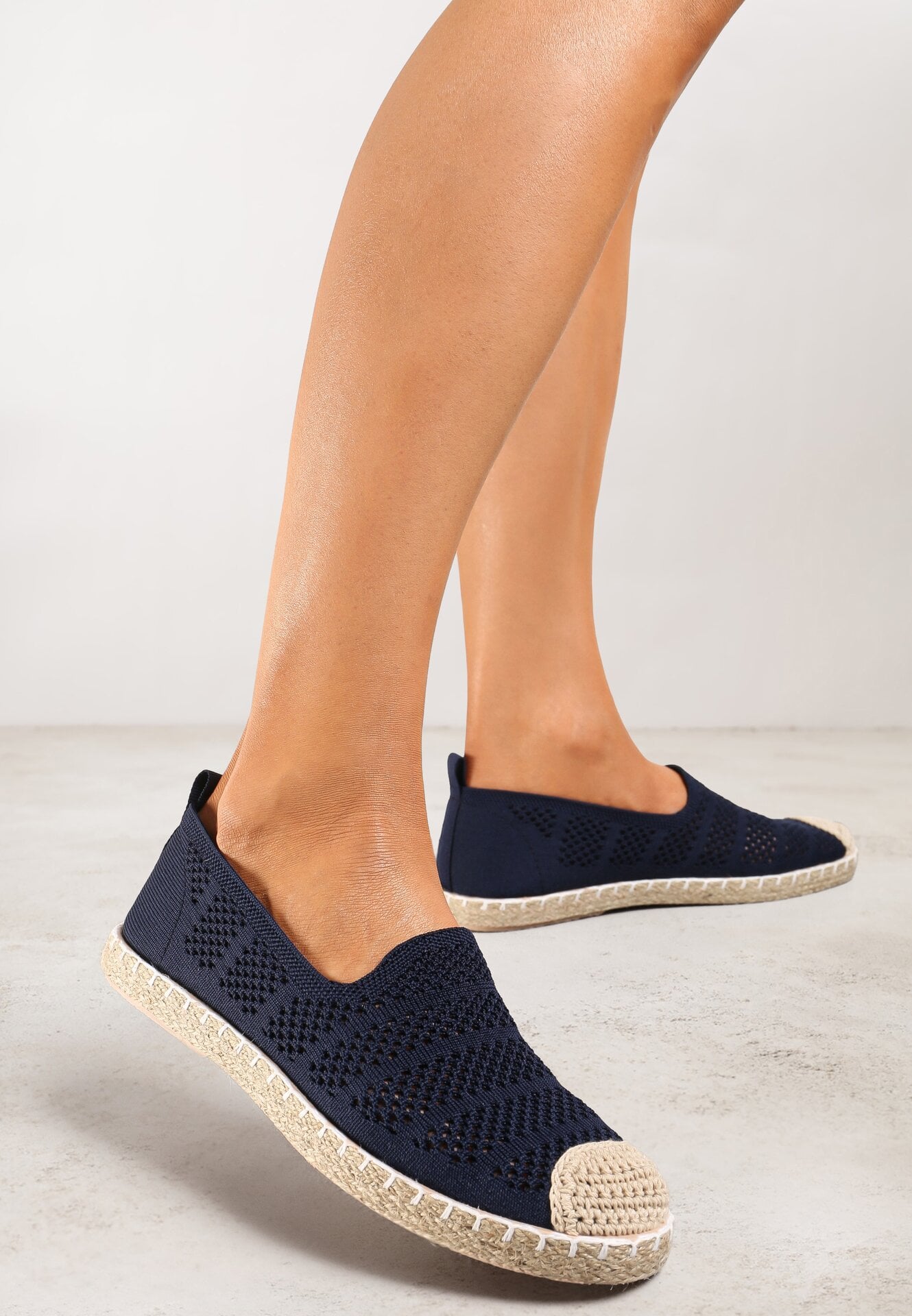 Espadrile bleumarin cu plasă ajurată decorate cu împletitură Lanivesa