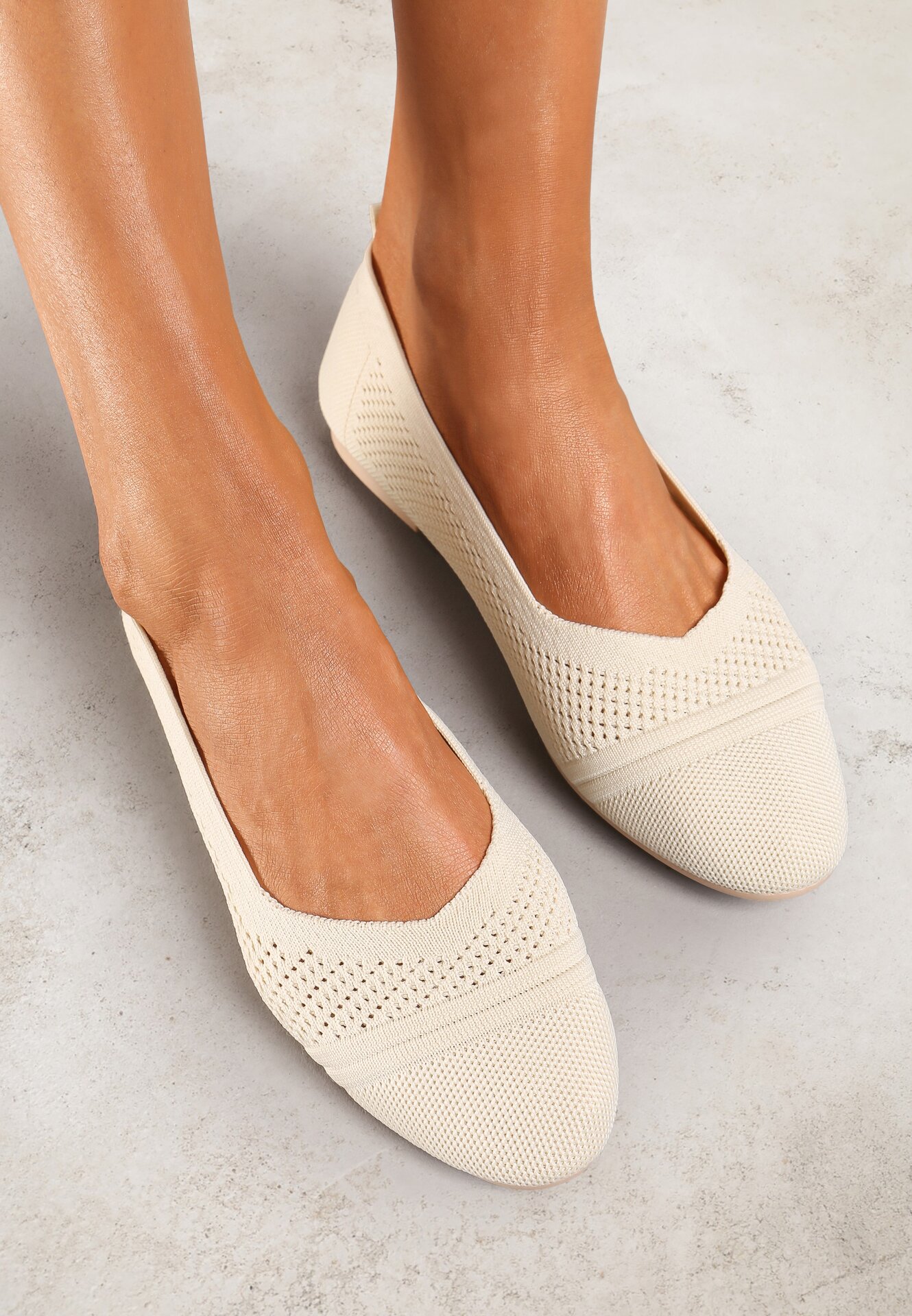 Balerini Bej Traforate Fără Prindere cu Talpă Plată Neliara