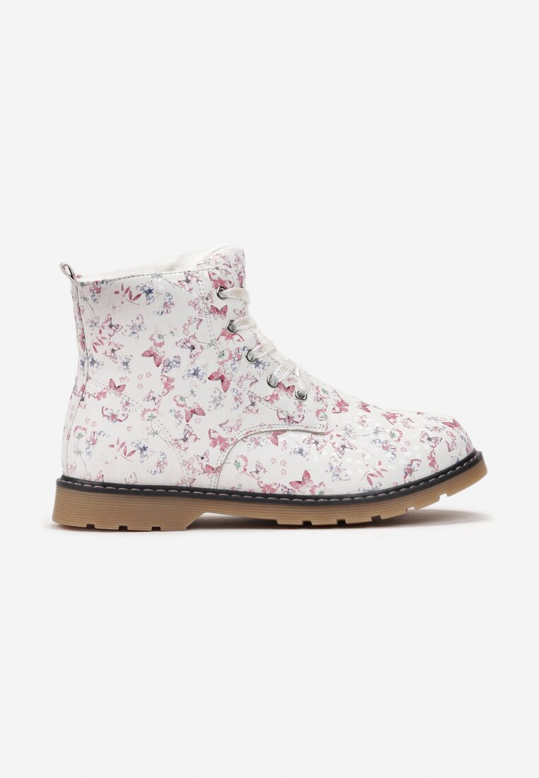 Botine tip worker albe cu flori Navamita