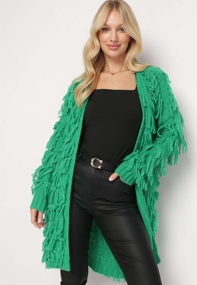 Cardigan Verde Lejer Deschis cu Franjuri Decorativi Tadesse
