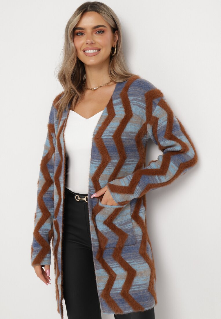 Cardigan Albastru-Maro Lax cu Model Geometric Goitom