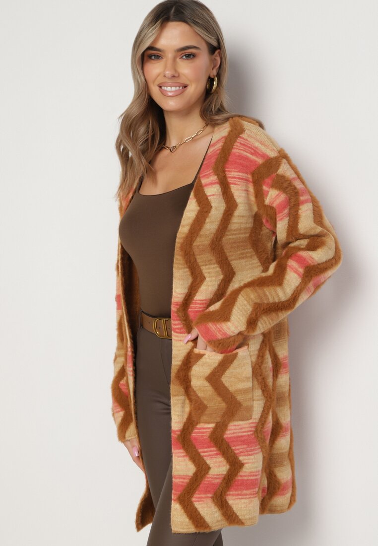 Cardigan Lejer Bej închis cu Model Geometric Goitom