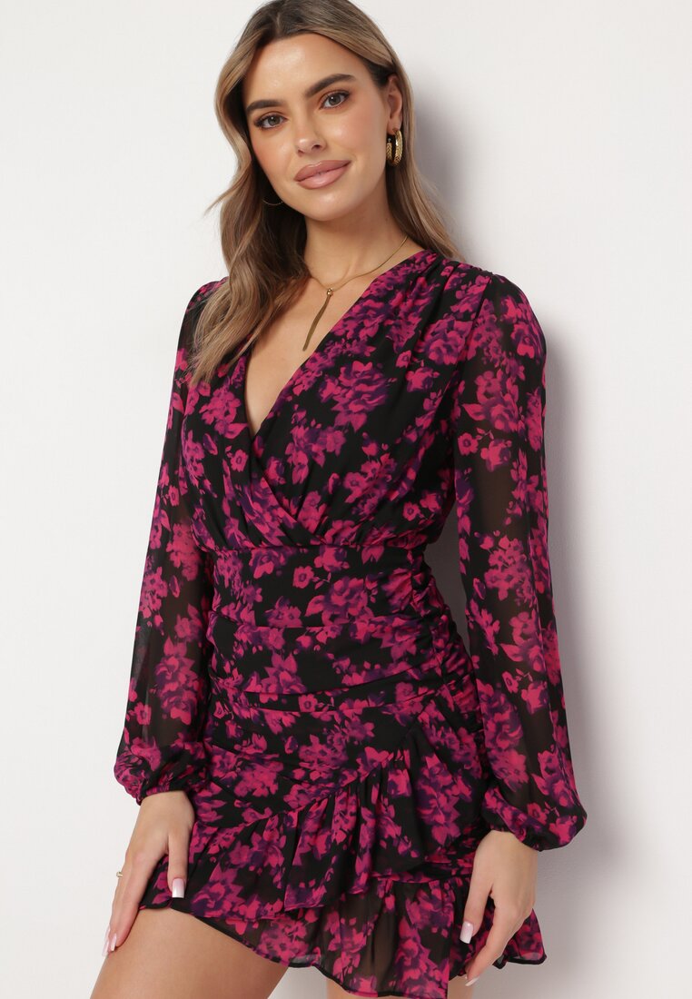 Rochie Rozalie cu Flori cu Decolteu petrecut Decorată cu Volane Shahina