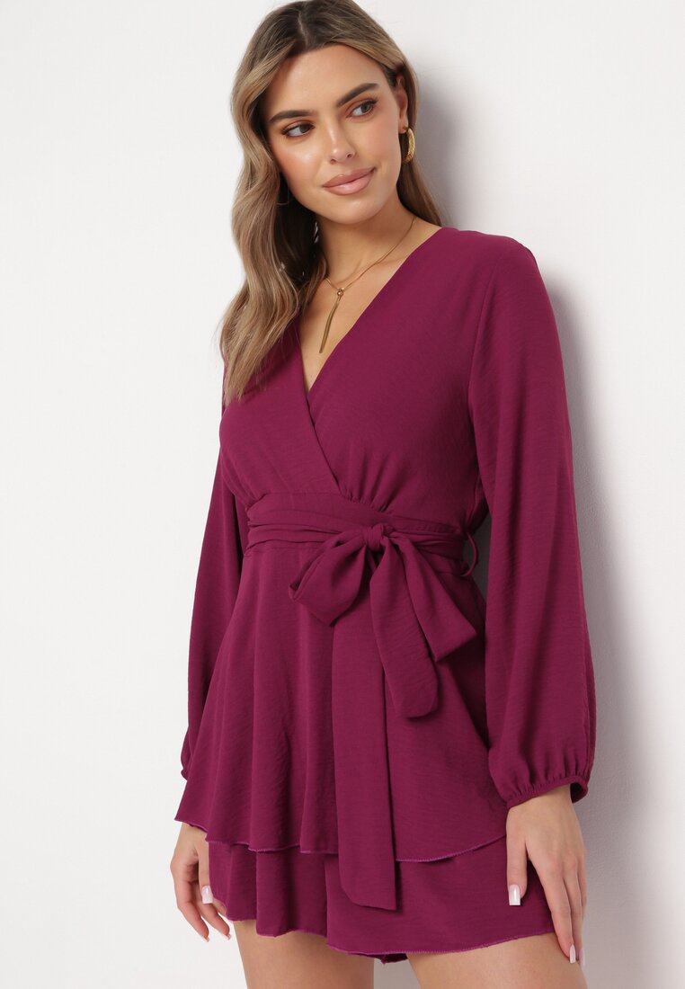 Rochie Salopetă Petrecută Violet Mini cu Volan Bomina