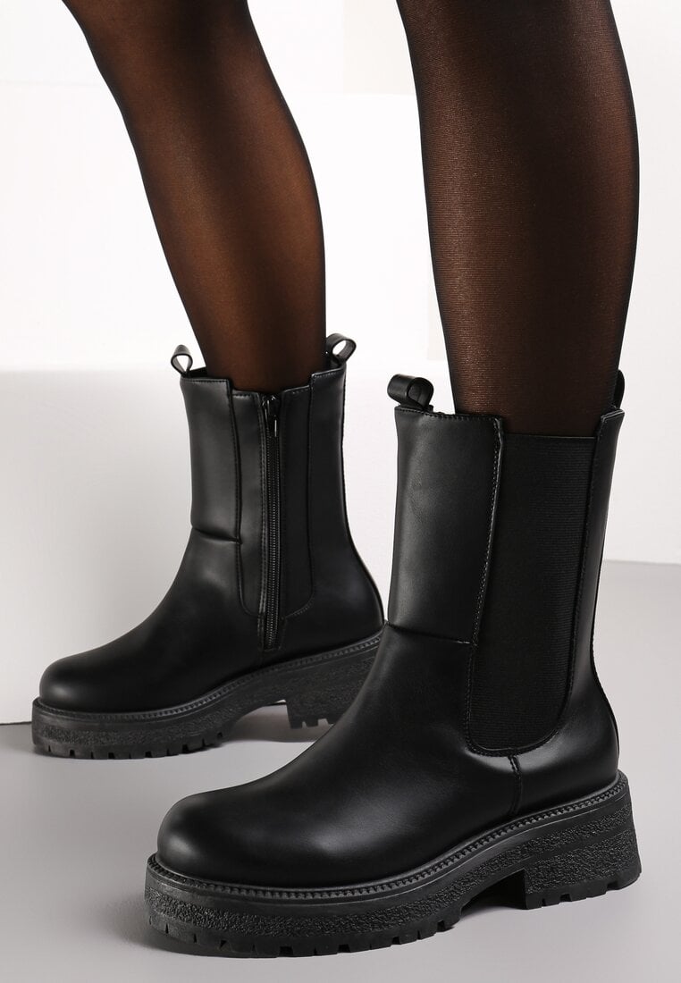 Botine Chelsea Negre cu Talpă Groasă Fistta