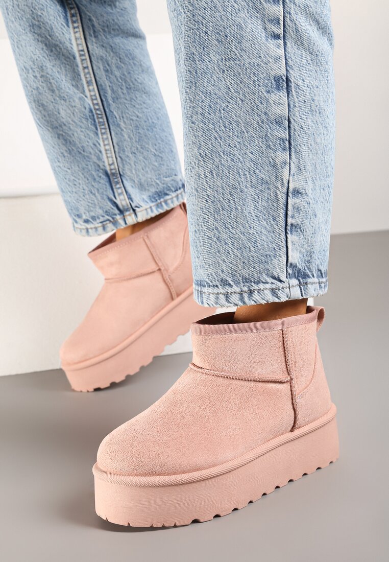 Ghete de zăpadă scurte roz cu platformă Lysindra