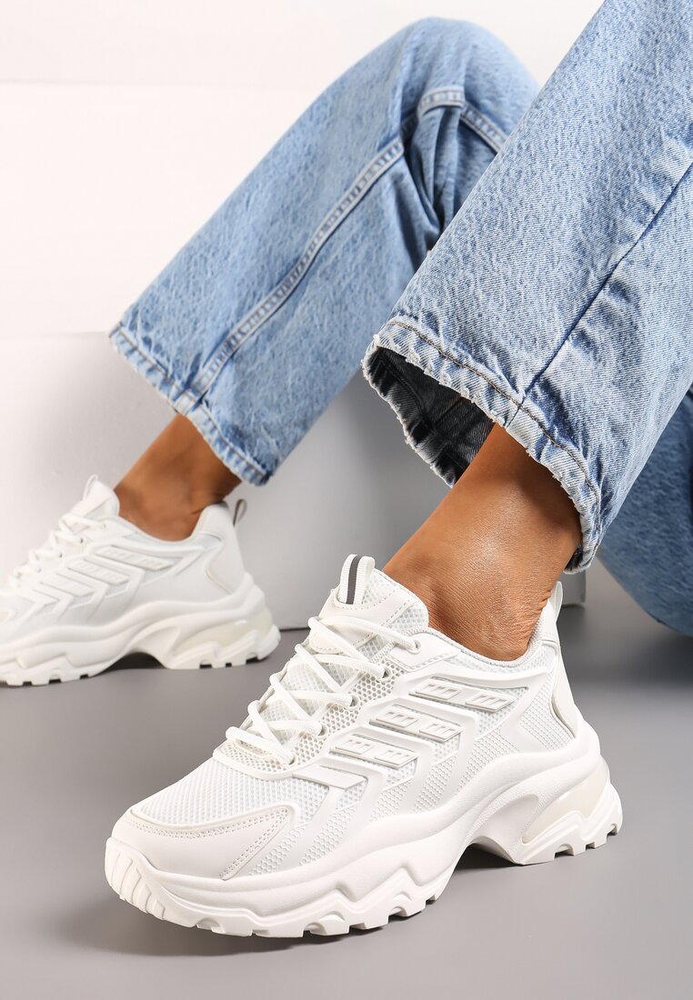 Sneakers Albi cu Talpă Masivă și Cusături Hatila