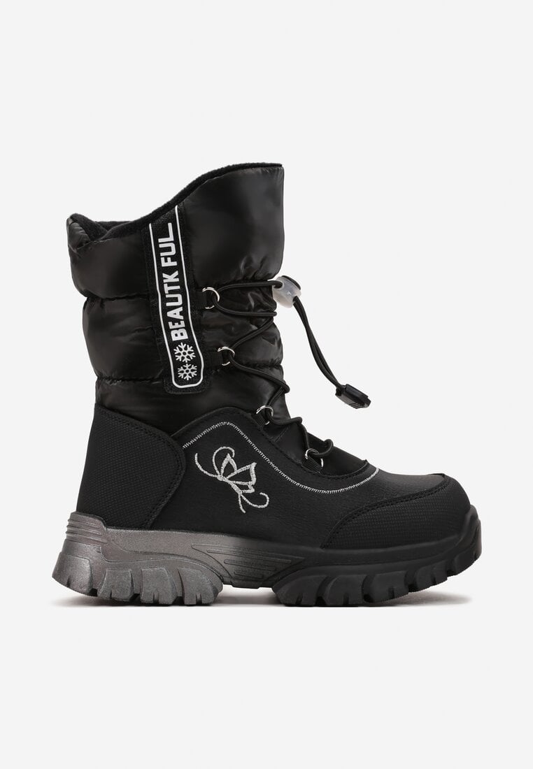 Ghete de zăpadă Negre cu Talpă Groasă decorate cu Sclipici și Aplicații Enchanta