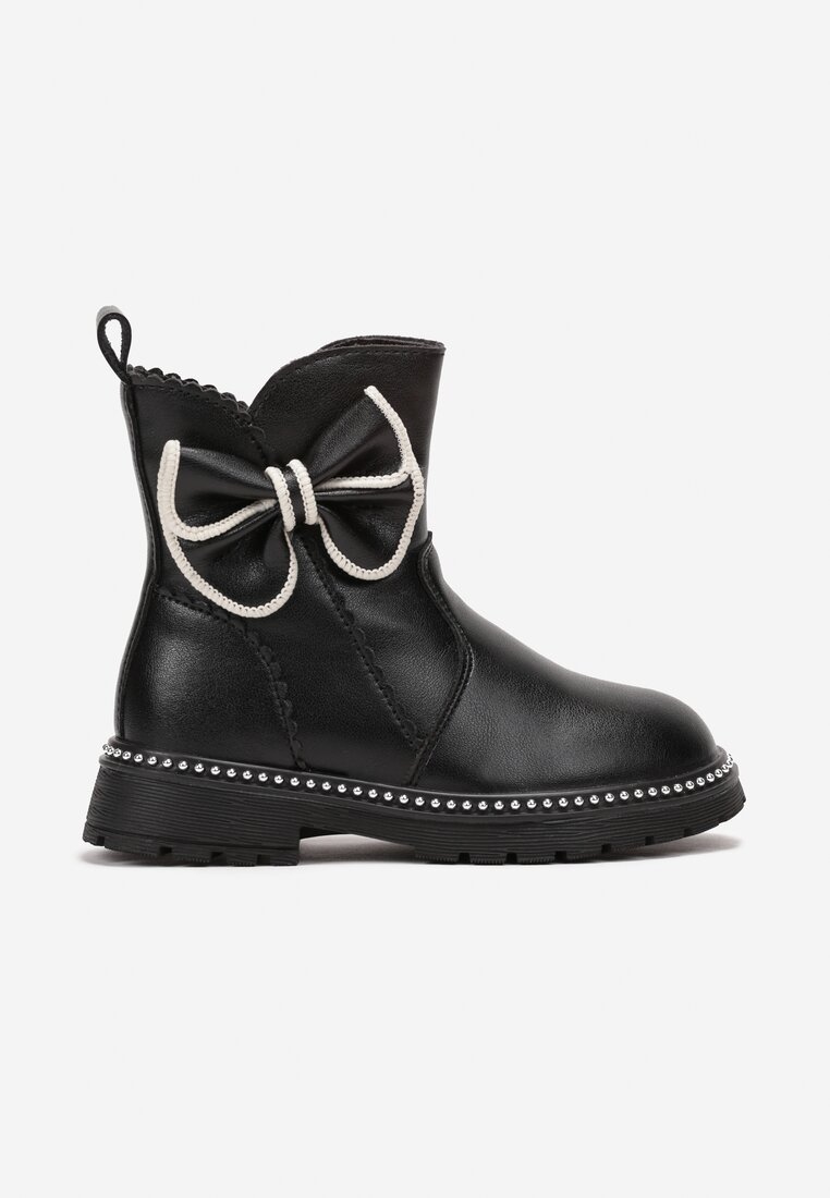 Botine Negre cu Capse și Fundiță Decorativă Heloria