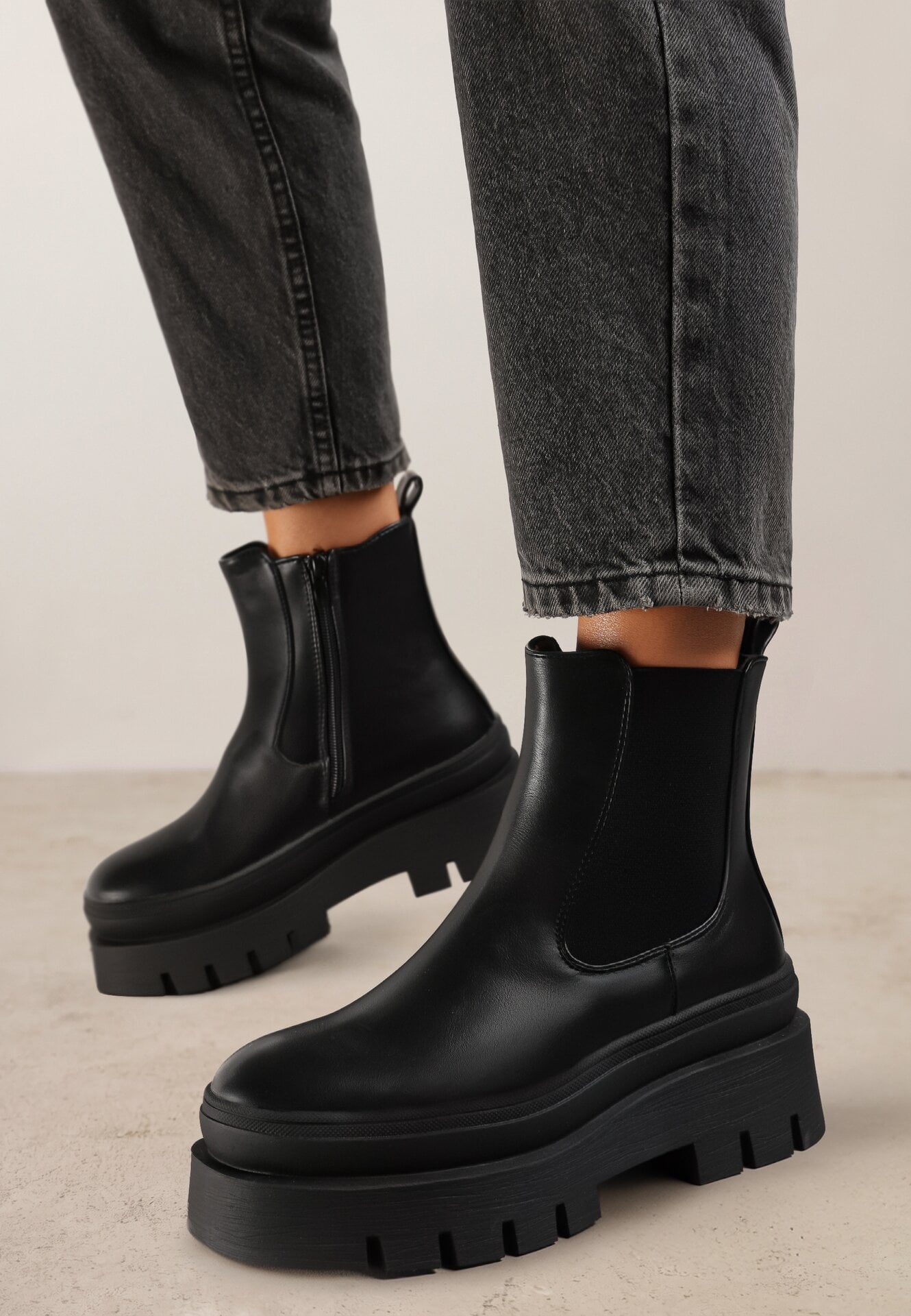 Botine Negre cu platformă cu talpă zimțată Taride