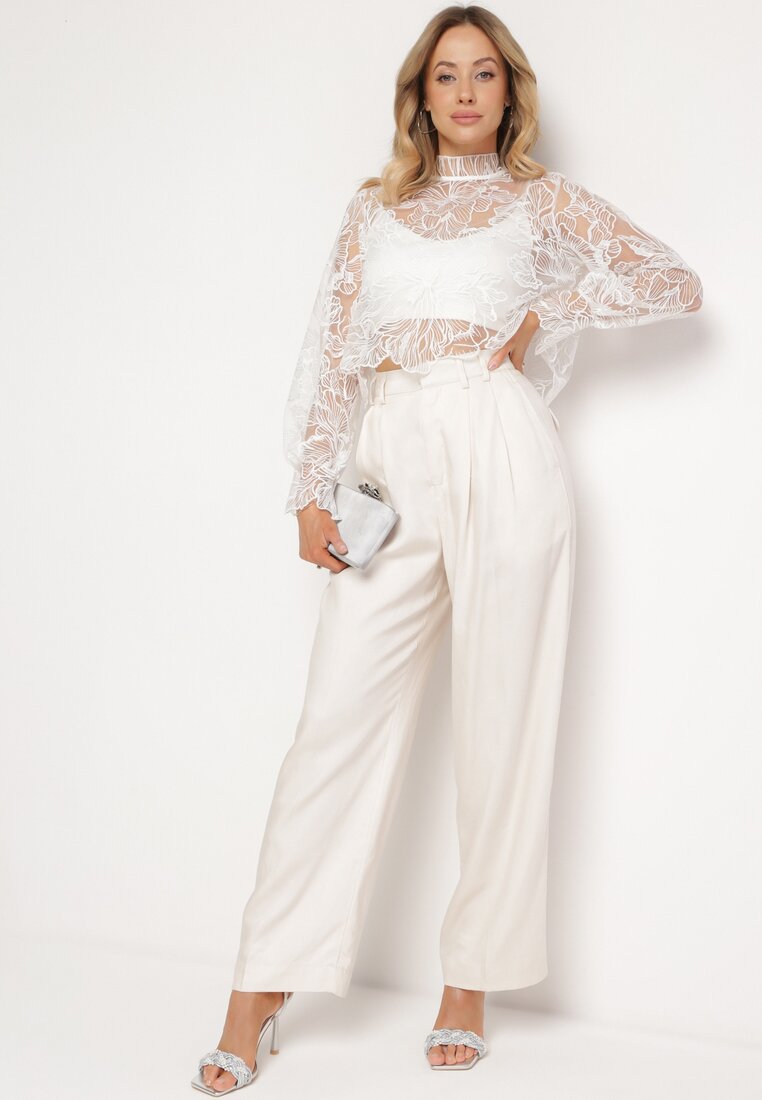 Pantaloni bej deschis largi cu buzunare închiși cu copcă Tuzette