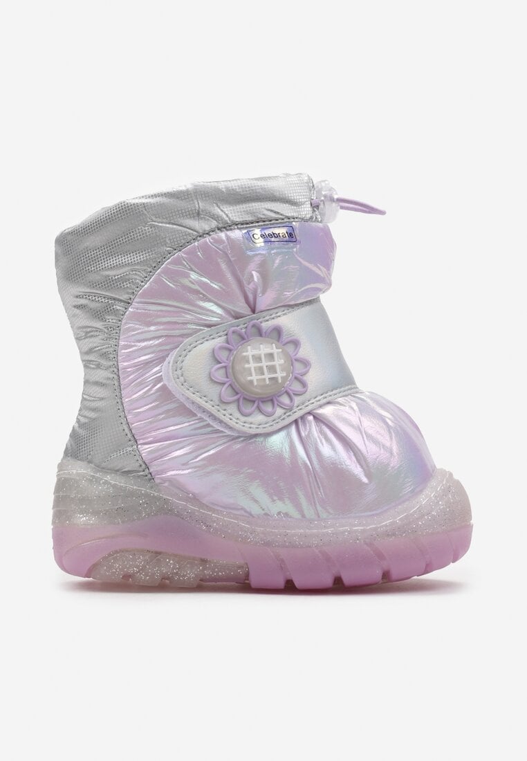Cizme de zăpadă Mov cu scai cu floare și lumini LED Gonelia