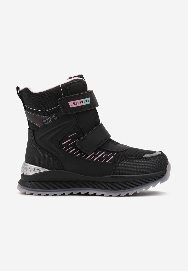 Ghete de zăpadă Negre cu Velcro pe talpă cu striații cu barete decorative Dirette