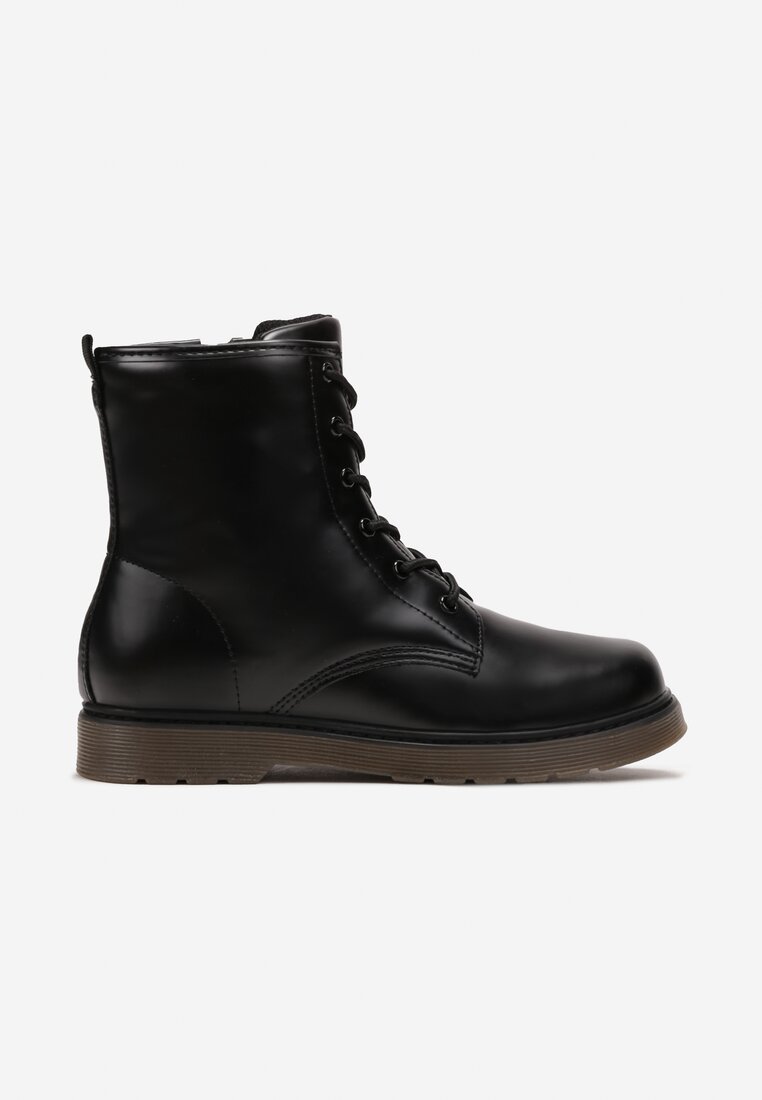 Botine Negre cu talpă plată cu șireturi Evadra