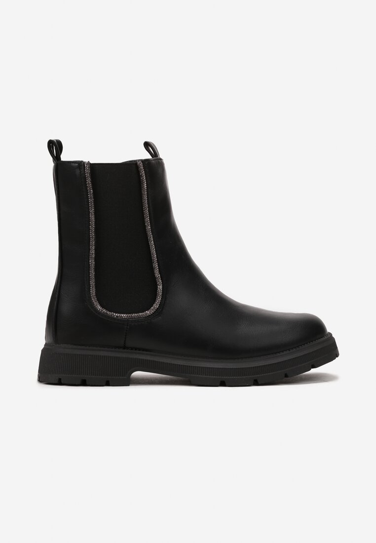 Botine Negre cu Inserție Elastică cu Zirconii Selarione