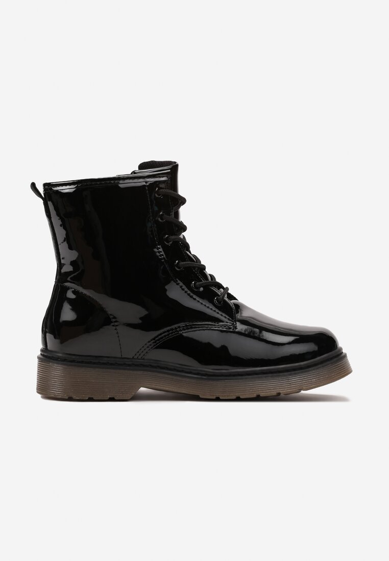 Botine Negre Lăcuite cu Șireturi Decorative Astridra