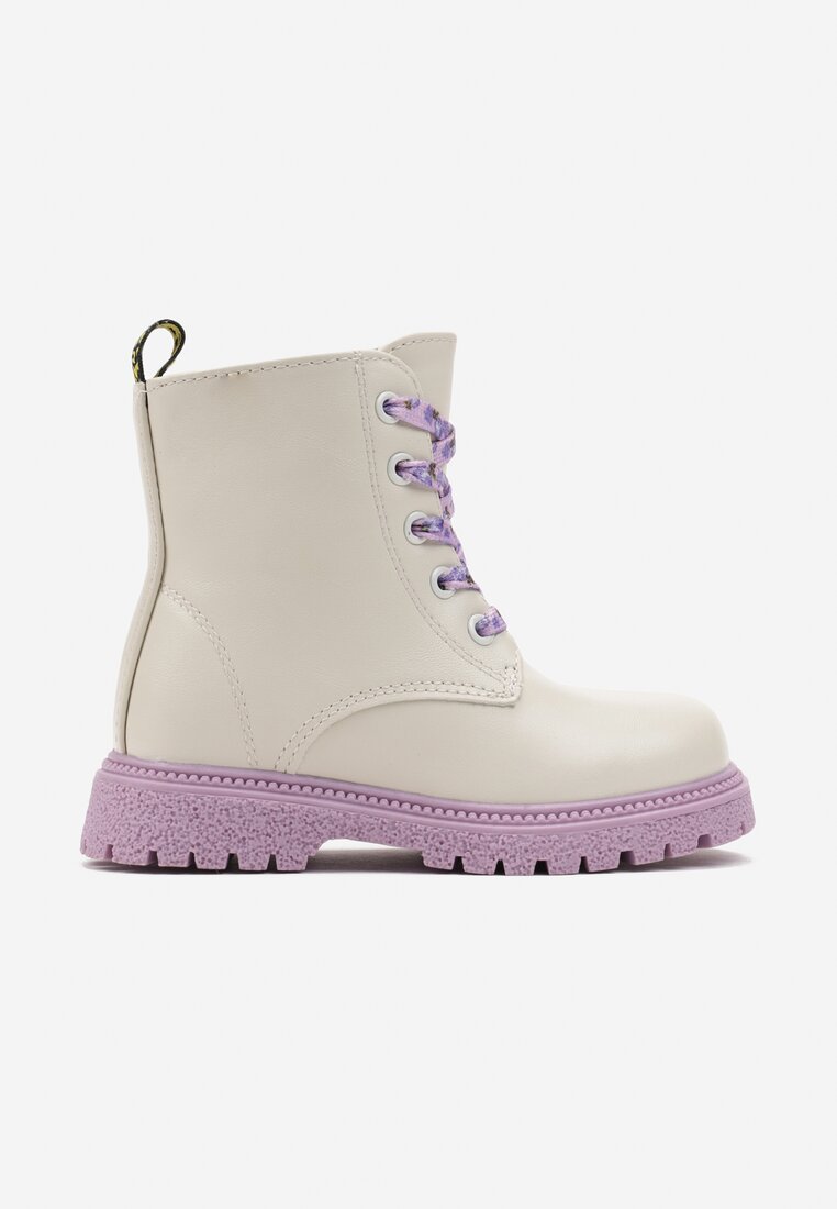 Botine Gri deschis până la gleznă cu talpă plată cu șireturi decorative Vibora