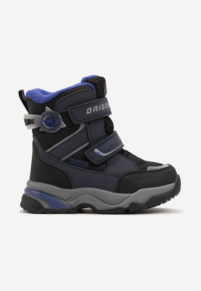 Cizme de zăpadă bleumarin peste gleznă cu închidere Velcro și cu emblemă Trilie