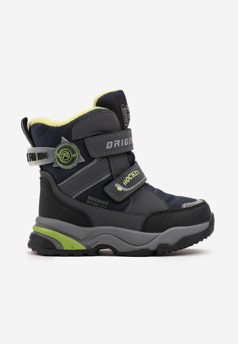 Cizme de zăpadă Gri peste gleznă cu închidere cu scai și aplicație Trilie