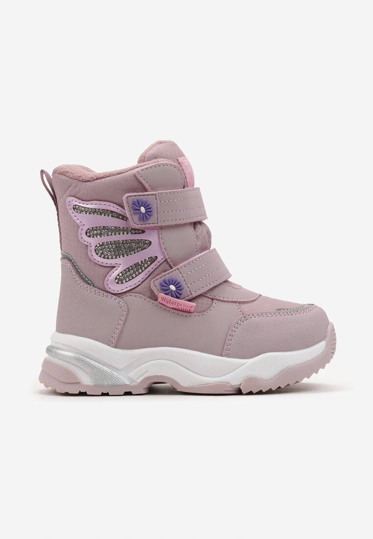 Ghete de zăpadă mov deschis până la gleznă cu arici, cu flori și zirconii Minia