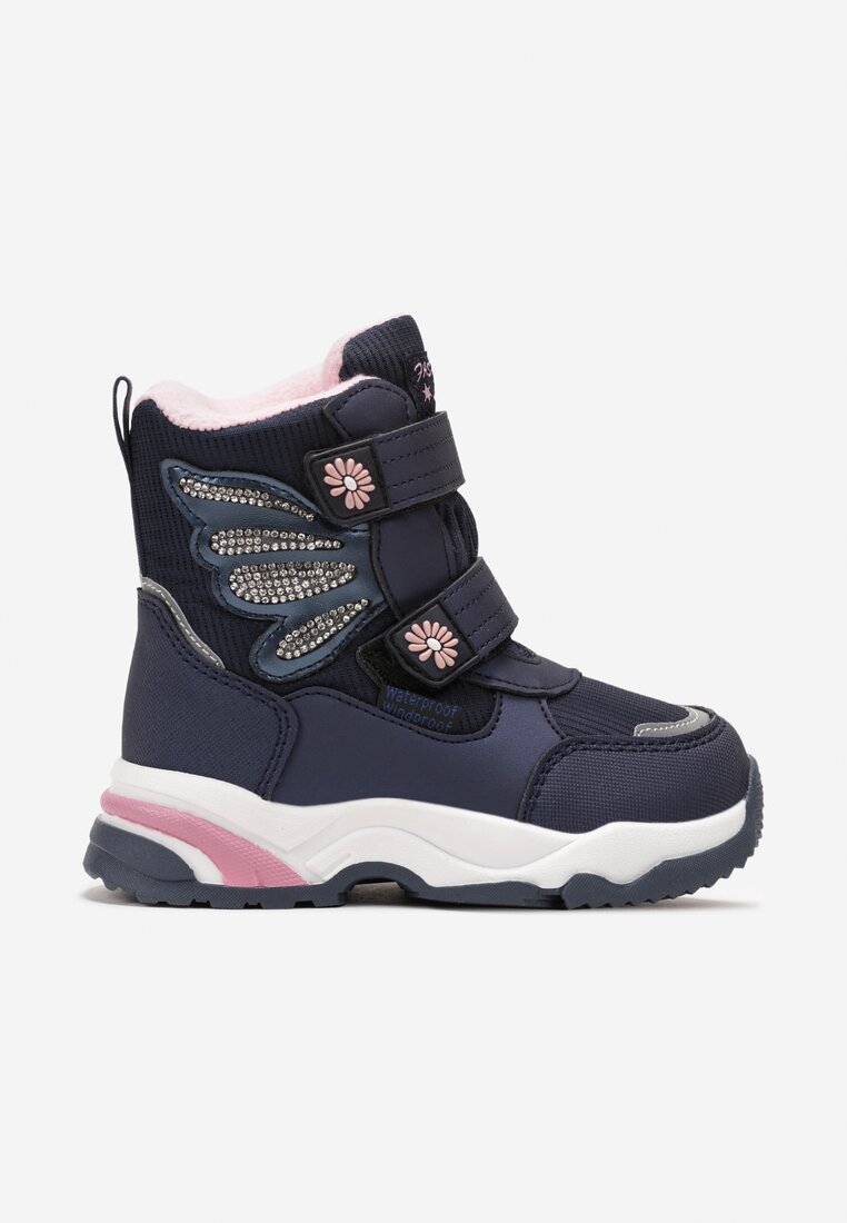 Cizme de zăpadă Granat peste gleznă cu scai, cu flori și zirconii Minia