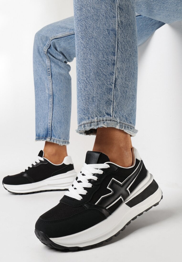 Adidași Negru-Alb pe Talpă Groasă Annelise