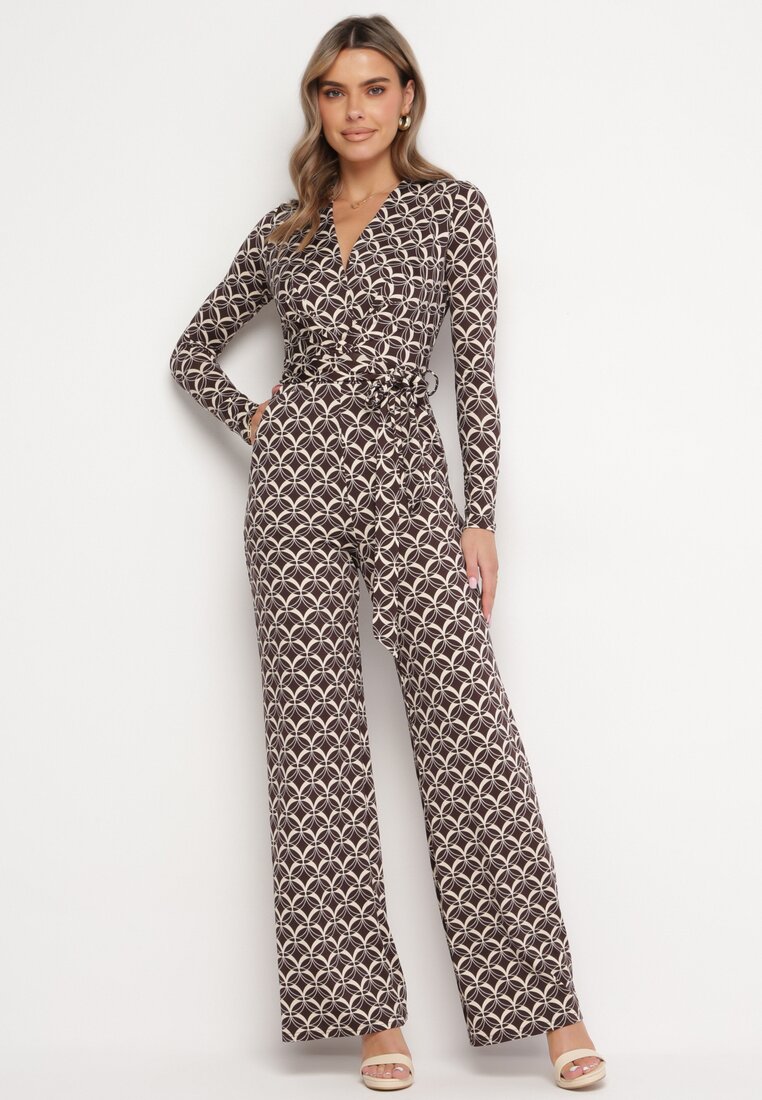 Salopetă Maro Modelată cu Decolteu Triunghiular și Curea în Talie Ronela