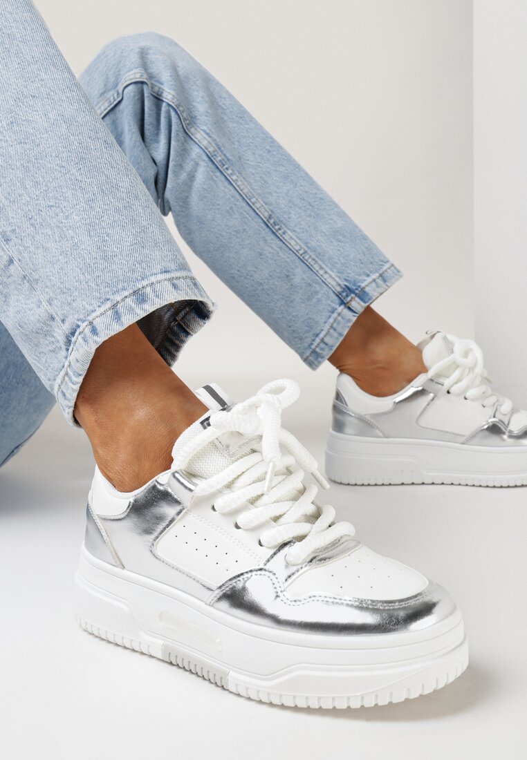 Sneakers Alb cu argintiu