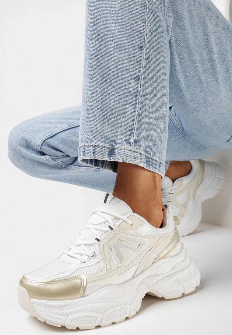 Adidași Aurii cu Talpă Groasă cu Inserții Metalice și Plasă Aterim