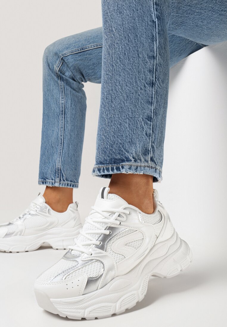 Sneakers Alb cu argintiu