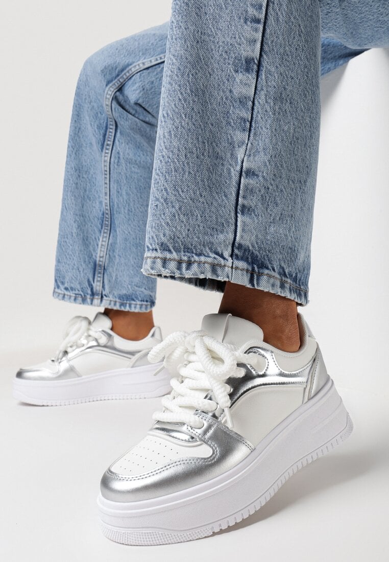 Sneakers Alb cu argintiu