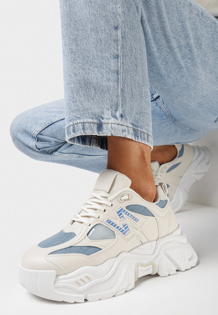 Sneakers Bej cu albastru