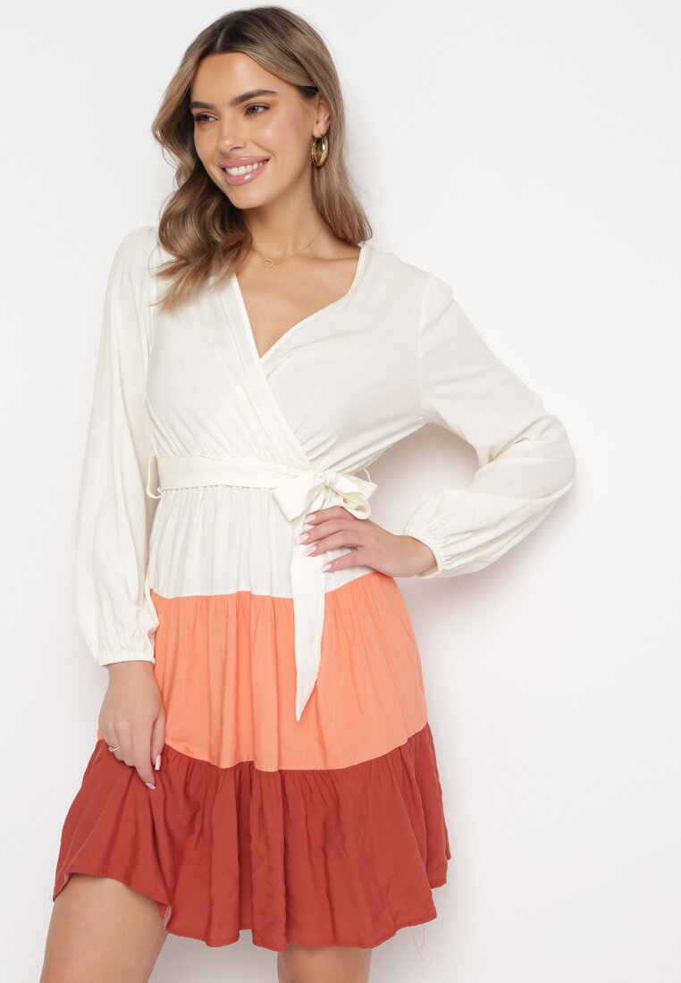 Rochie Alb-Bordeaux Mini Cu talie elastică Tixia