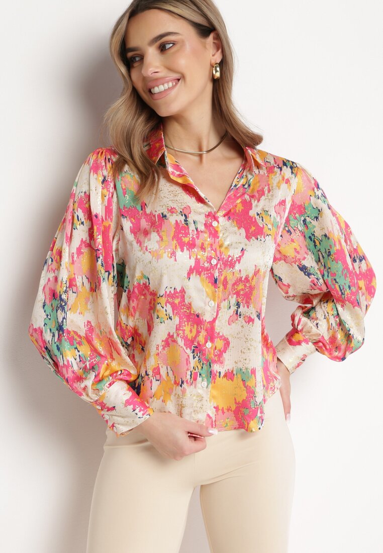 Cămașă în bej și roz cu model abstract strălucitor Wilnaria